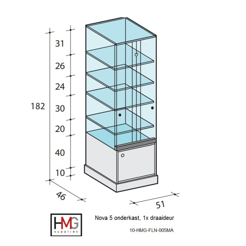 Volglas vitrine met onderkast Nova 5K zonder verlichting
