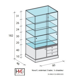 Volglas vitrine met combi-onderkast Nova 6C zonder verlichting