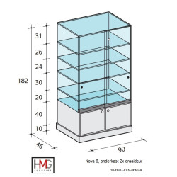 Volglas vitrine met draaideur-onderkast Nova 6DK zonder verlichting