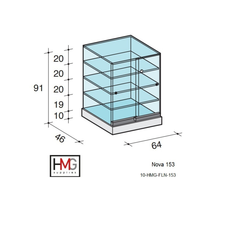Volglas toonbankvitrine Nova 153T zonder verlichting