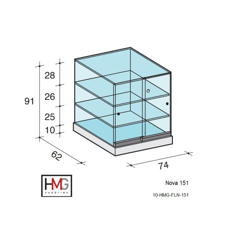 Volglas toonbank vitrine Nova 151T zonder verlichting