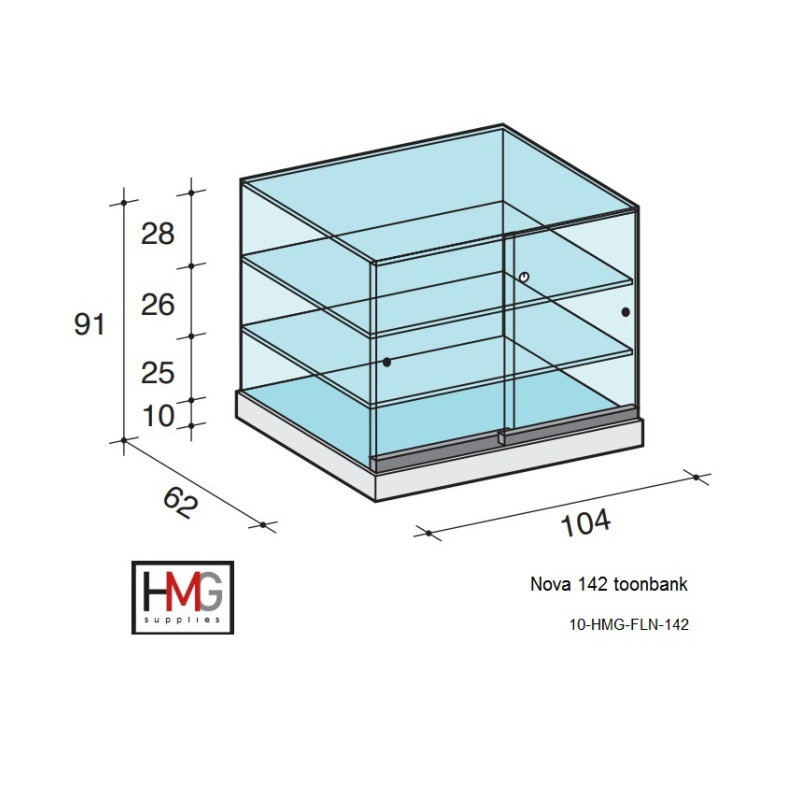 Volglas toonbank vitrine Nova 142T zonder verlichting
