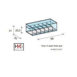 Volglas opzetvitrine met verdelers Nova 12