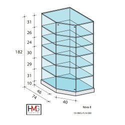 Volglas hoekvitrine Nova 8H zonder verlichting