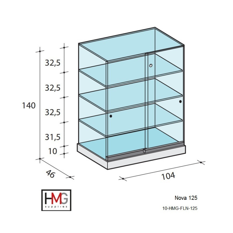 Volglas cabinet vitrine Nova 125 zonder verlichting