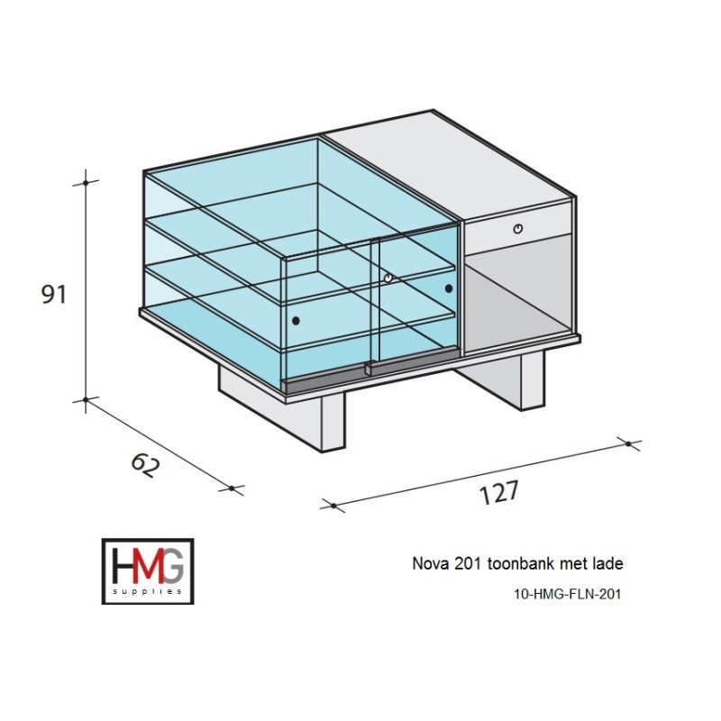 Volglas toonbank vitrine Nova 201T zonder verlichting