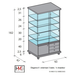 Volglas vitrine met combi-onderkast Elegance 6C zonder verlichting