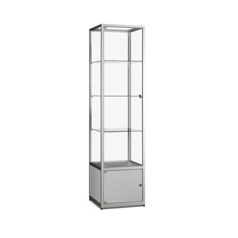 Aluminium Trendline vitrine 500x500x2000 met onderkast zonder verlichting