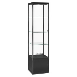 Aluminium Trendline vitrine 500x500x2000 met onderkast en plafond verlichting