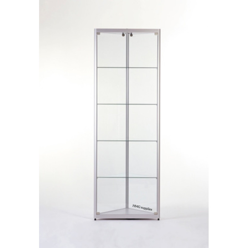 Aluminium Trendline hoekvitrine 500x500x2000 met plafond verlichting