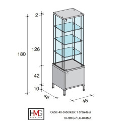 Volglas vitrine met onderkast Cubic 48K met plafond LED verlichting