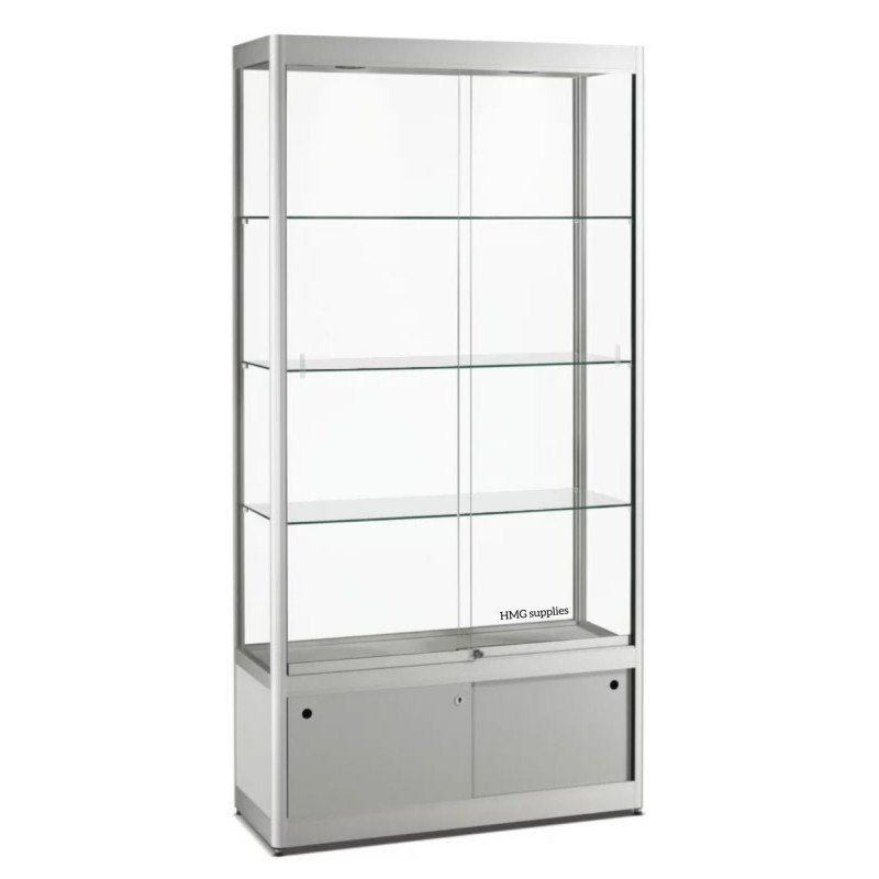 Aluminium Trendline vitrine 1000x400x2000 met onderkast en plafond verlichting