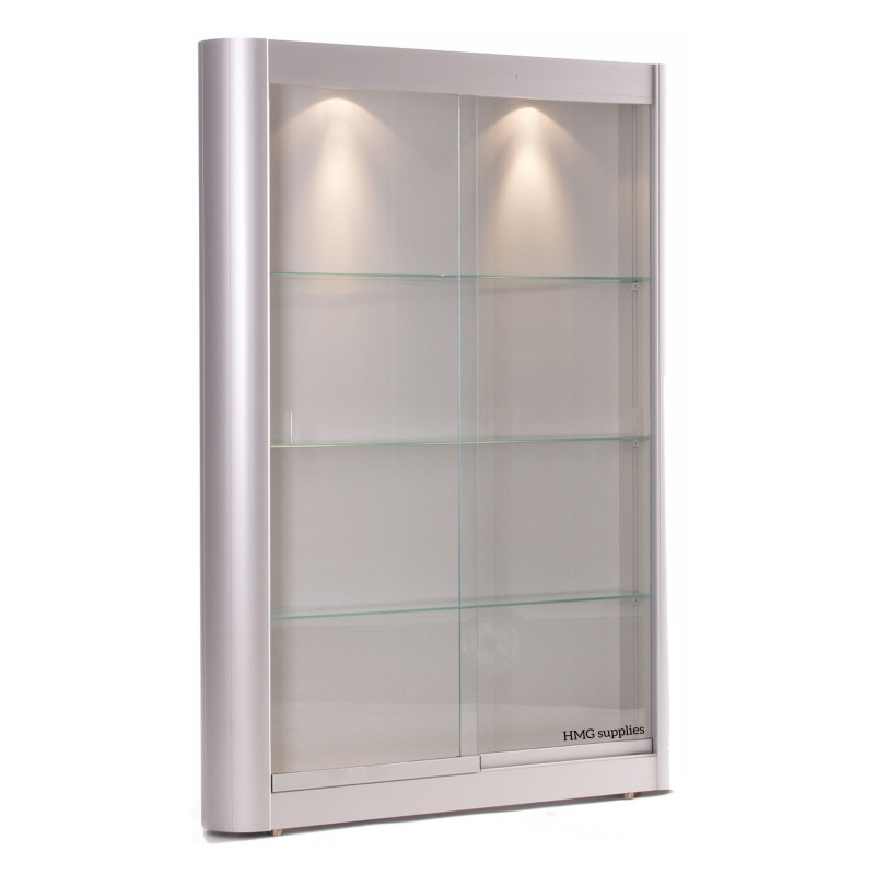 Aluminium Trendline wandvitrine 950x150x1300 met plafond verlichting