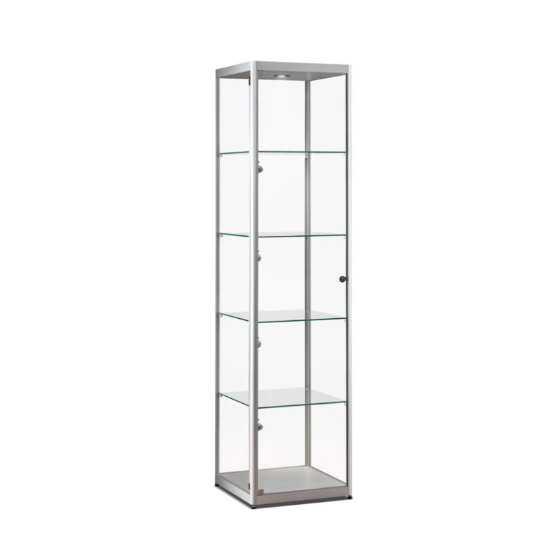 Aluminium vitrine Highlight 500x500x2000 met plafond en rail verlichting