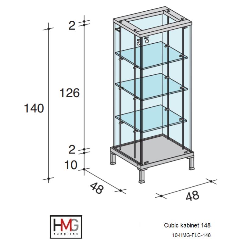 Volglas cabinet vitrine Cubic 148 zonder verlichting