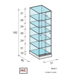 Volglas vitrine Nova 5 met rail LED verlichting