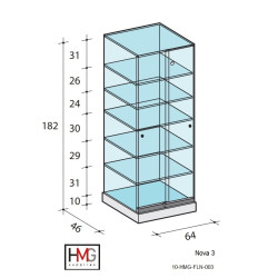 Volglas vitrine Nova 3 zonder verlichting