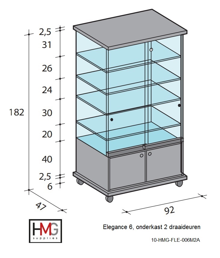 Volglas vitrine met draaideur-onderkast Elegance 6DK - Afbeelding 2
